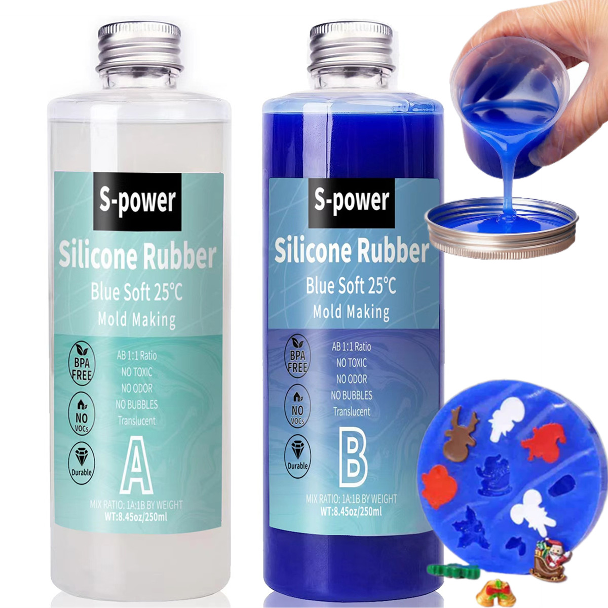 Soap Making Ratios - Platinu シリコーン型作成 1:1 混合比、食品安全、非毒性、樹脂鋳造、キャンドル、石鹸型用、自己気泡除去 25A