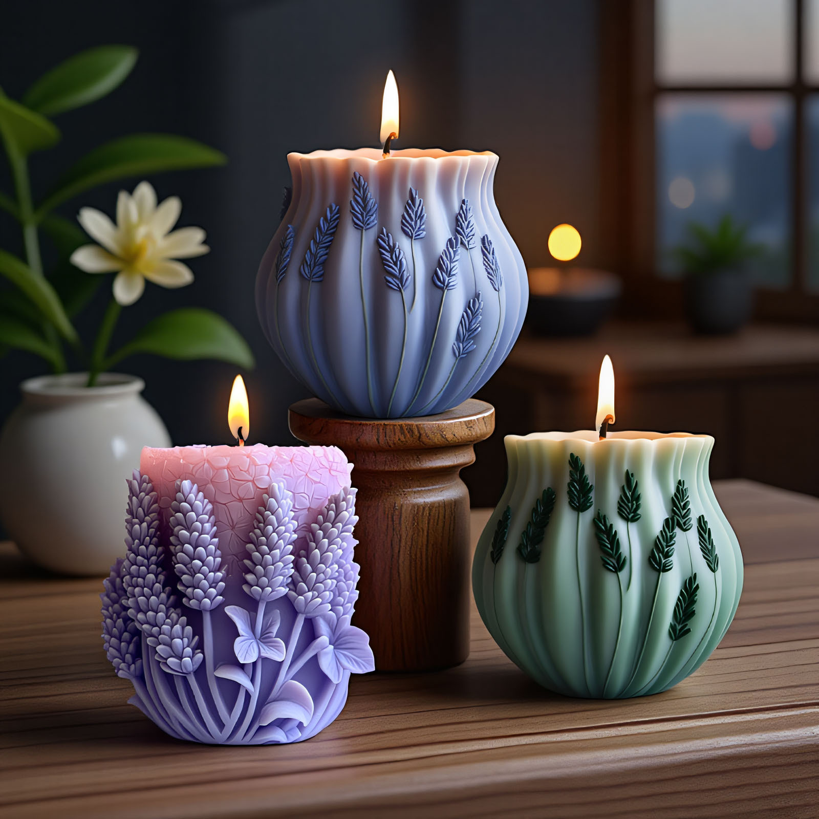 Soap Making Gloves - ラベンダーシリコーンキャンドルモールドシリンダーフェザーラベンダーアロマセラピーソープオーナメントクラフト石膏樹脂モールド家の装飾