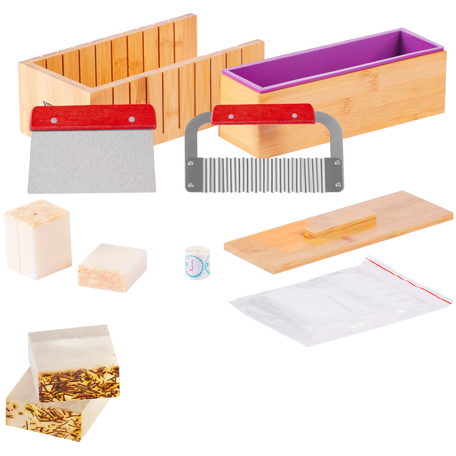 Soap Making Line - VEVOR石鹸作りキット 竹製カッティングボックスとインナーボックス、シリコンモールド、ステンレス製ストレートカッターとウェーブカッター付き
