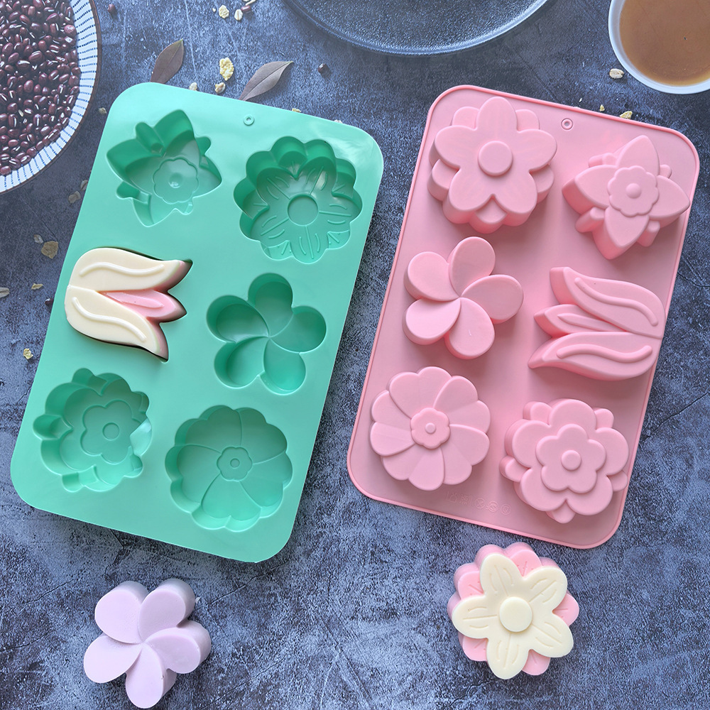 Soap Making Gloves - 様々な花の形をしたシリコンモールド、石鹸やキャンドル作り、ケーキ、チョコレート作りに適したベーキングモールド