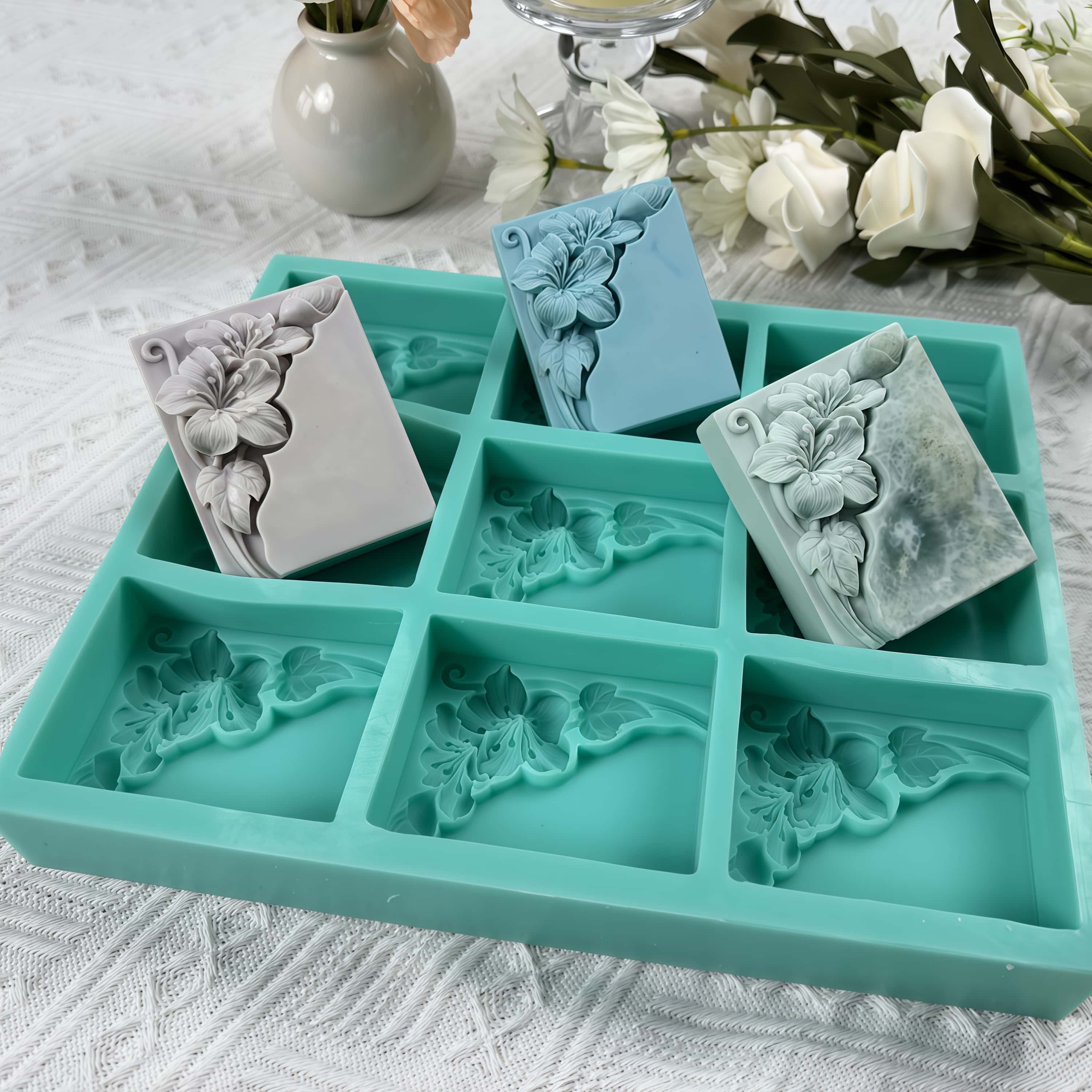 9つのキャビティを持つタングフラワー型石鹸型、天然石鹸作り用 - Soap Making Line のレビューと価格
