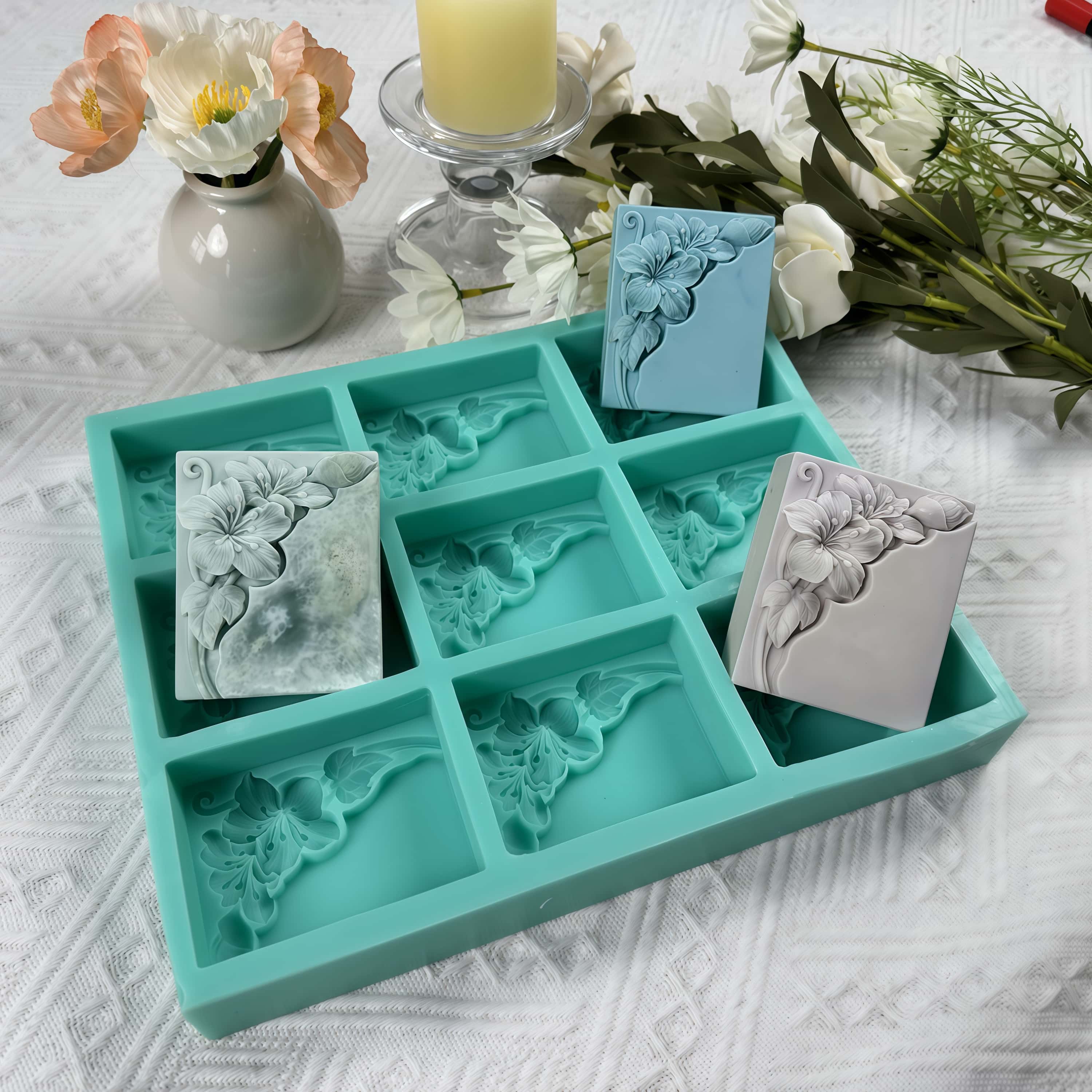 9つのキャビティを持つタングフラワー型石鹸型、天然石鹸作り用 - Soap Making Line のレビューと価格