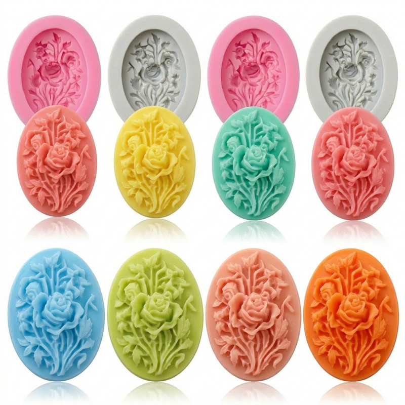 花の形をしたシリコンモールド4個、簡単に型抜きでき、再利用可 - Soap Making Ins のレビューと価格